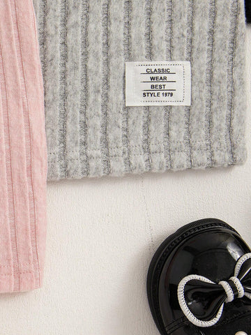 Girl Plain Stripe Minimalist Vest Dress 3pcs/Set