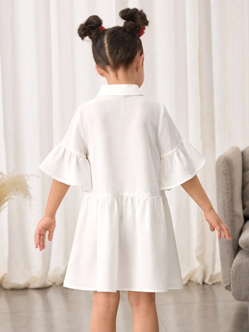 Girl Printed Woven Loose Casual Shirt Dress,Suitable For Spring And Summer