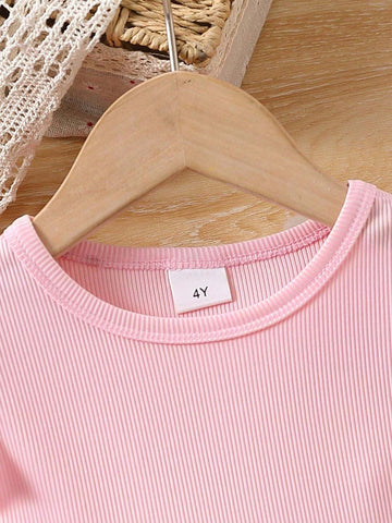Girl Round Neck Fashionable Dress With Mesh, Children Clothing For Summer Outdoor Wear
