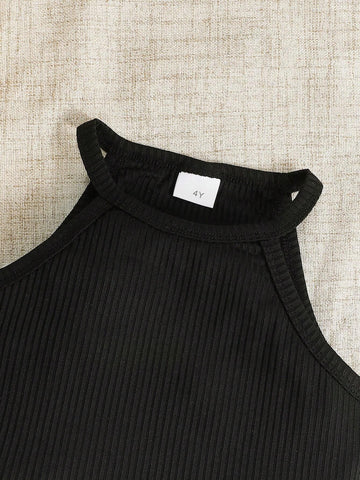 Girl Set Of 2 Comprising A Knitted Tank Top Vest With Straps, A Functional Style Skirt, And An Adjustable Waist Casual And Stylish Belt