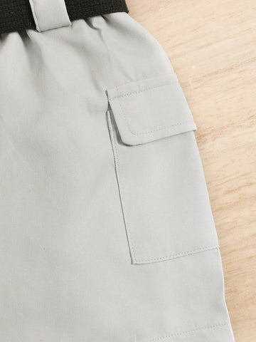 Girl Set Of 2 Comprising A Knitted Tank Top Vest With Straps, A Functional Style Skirt, And An Adjustable Waist Casual And Stylish Belt