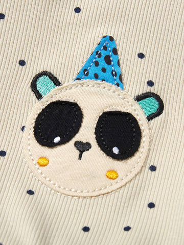 Girl Short Sleeve Silver/Pink Mesh Tulle Dress With Cartoon Panda Embroidery Pattern, Summer Fashionable Style