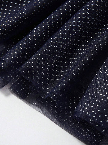 Girl Short Sleeve Silver/Pink Mesh Tulle Dress With Cartoon Panda Embroidery Pattern, Summer Fashionable Style