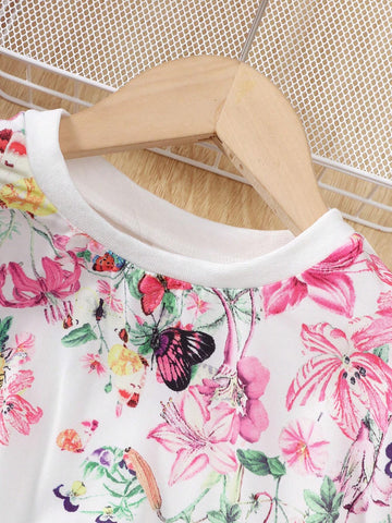 Girl Short Sleeve Top Summer Casual Floral Printed Shirt With Countryside Style For Cool And Breathable Summer Outfit