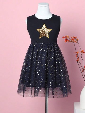 Girl Sleeveless Black Star Sequin Summer Birthday Party Dress SH1693