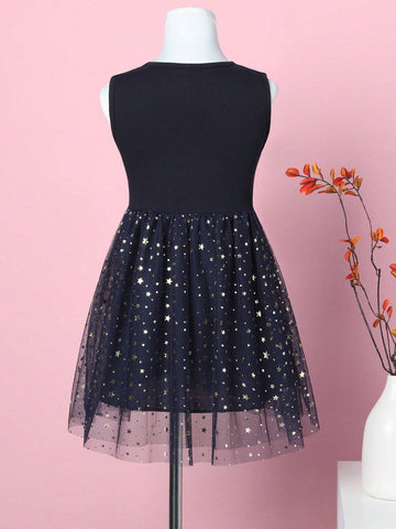 Girl Sleeveless Black Star Sequin Summer Birthday Party Dress SH1693