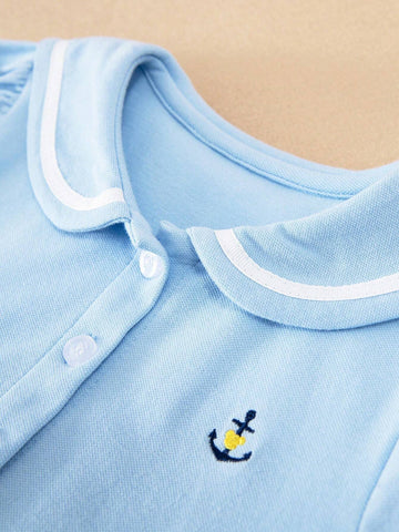 Girl Stand Collar Academy Style Short Sleeve Dress For Summer