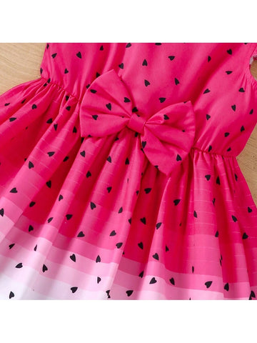 Girl Summer Watermelon Printed Dress With Bowknot