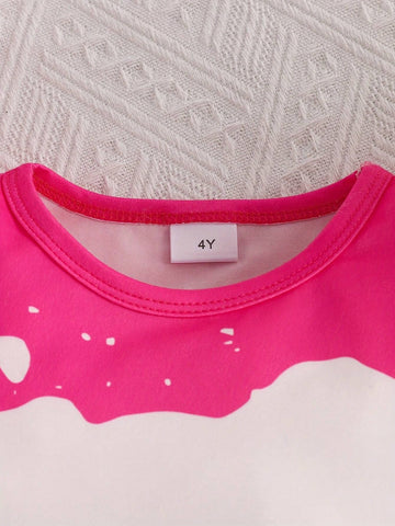 Girl Toddler 2pcs Short Sleeve T-Shirt And Shorts Set, Cartoon Apple & Pencil Print, Summer
