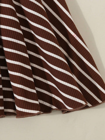 Girl Toddler Casual White And Brown Striped Spaghetti Strap Sundress Summer