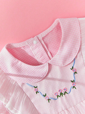 Girl Toddler Summer Pink Faux 2 In 1 Dress With Floral Embroidery