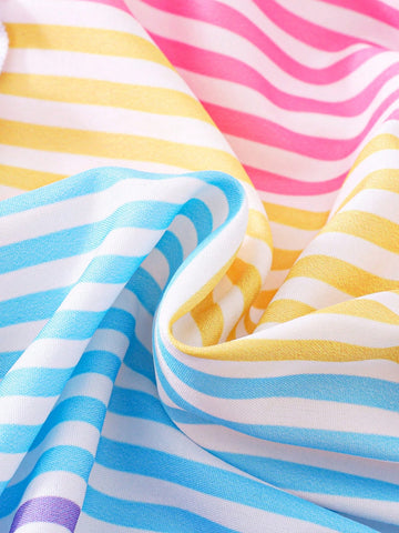 Girl Toddlers' Fashion Gradient Striped Sleeveless Oblique Shoulder Strap Dress Set