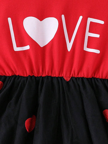 Girl Young Girl' Heart Print Cap Sleeve Mesh Casual Comfortable Fashion Mini Dress, Spring/Summer