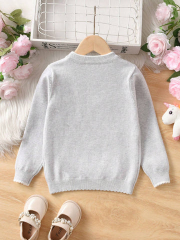 Girls/Toddlers Cute Sequin Unicorn Graphic Crew Neck Pullover Sweater, Suitable For Casual, Holiday, Spring/Autumn/Winter