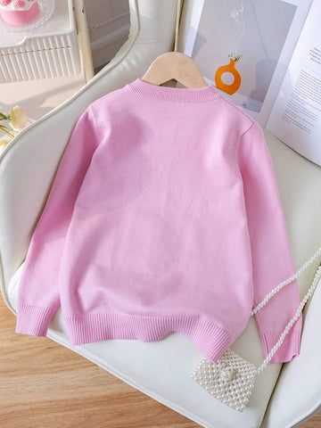 Girls/Young Girl' Elegant Bow Accent Cardigan, Suitable For Casual, Vacation, Spring/Autumn/Winter