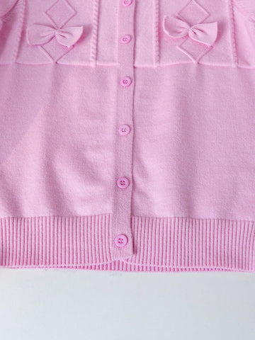 Girls/Young Girl' Elegant Bow Accent Cardigan, Suitable For Casual, Vacation, Spring/Autumn/Winter