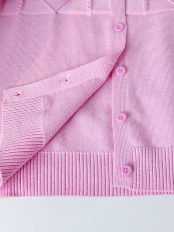 Girls/Young Girl' Elegant Bow Accent Cardigan, Suitable For Casual, Vacation, Spring/Autumn/Winter