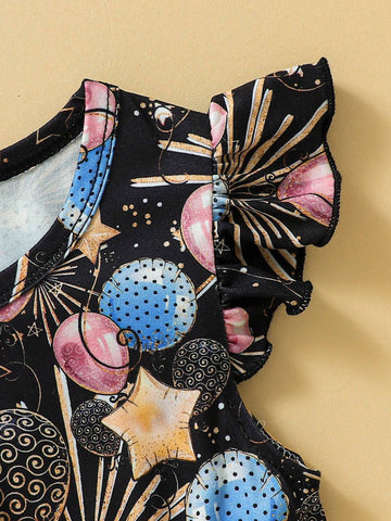 Girls" 3-7 Years Old Balloon, Star, And Fireworks Printed Casual Dress