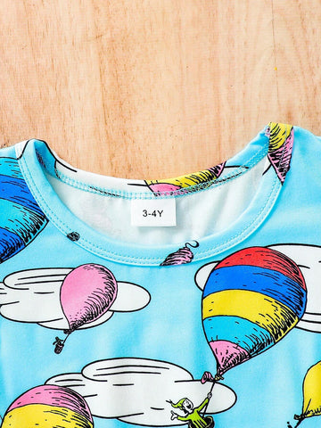 Girls" 3-7 Years Old Casual Dress With Balloon And Cloud Print