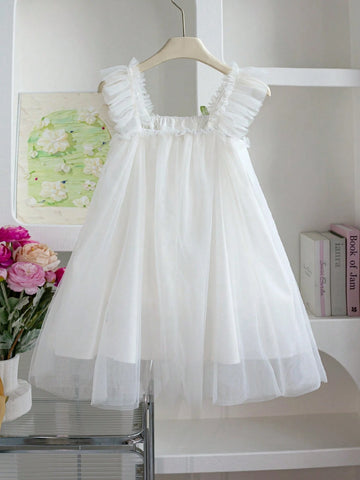 Girls 3D Floral Print Dress, Suitable For Party, Daily Commute, Parties, Displaying Luxurious, And Elegant Style