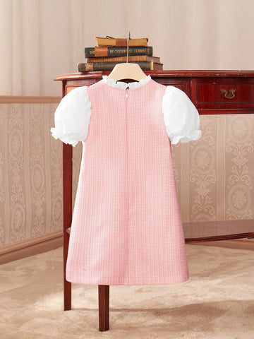 Girls' A-Line Short Sleeve Dress With Lace Collar, Princess Style