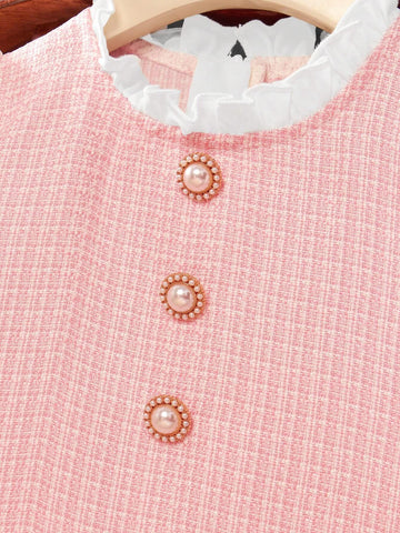 Girls' A-Line Short Sleeve Dress With Lace Collar, Princess Style