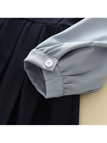 Girls' Academy Style Shirt Dress With Fake Two-Piece, Autumn Princess Dress