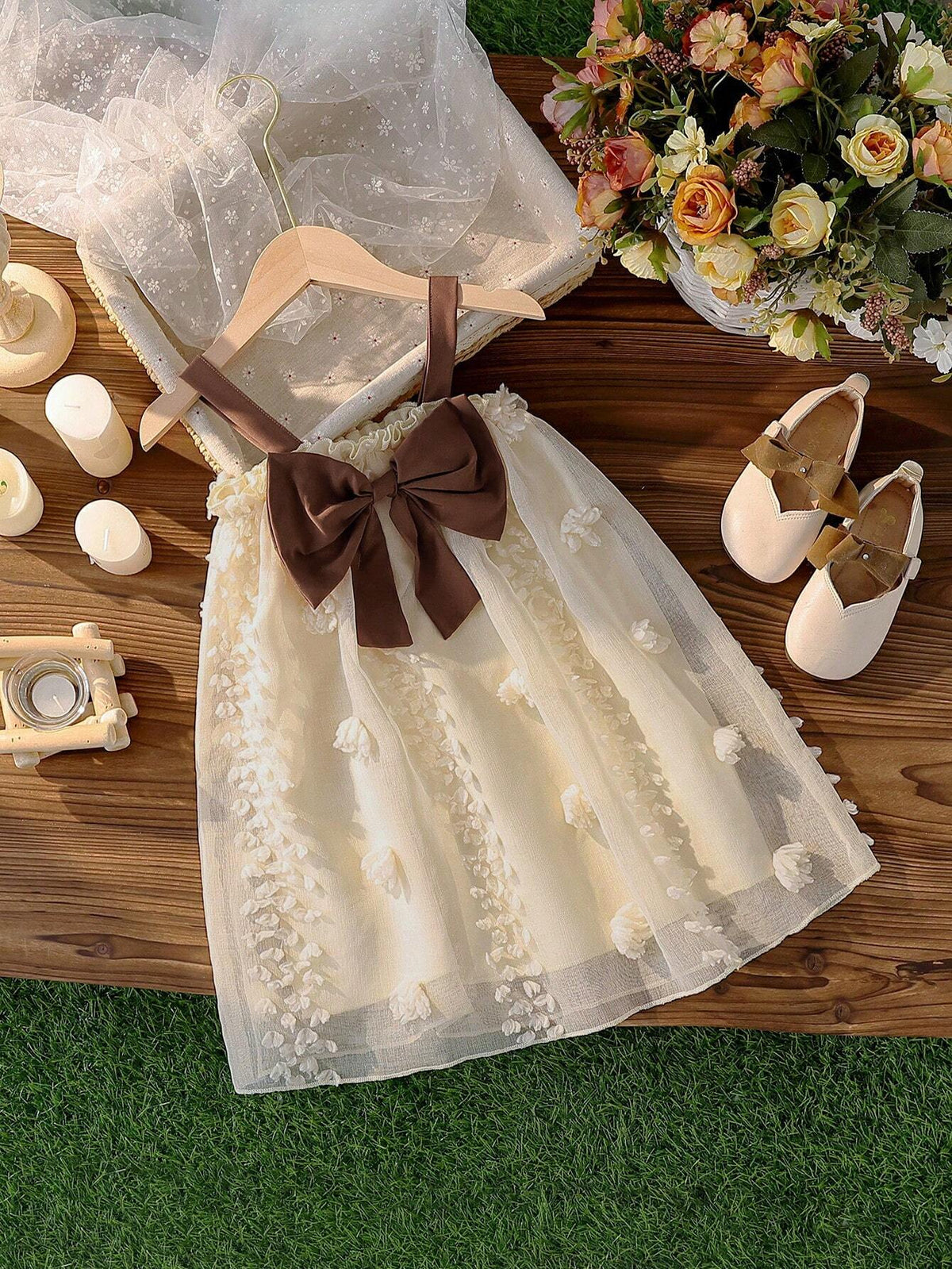 Girls' Adorable Bowknot Decorated Embroidered Sundress, Perfect For Vacation, Travel, And Summer Parties