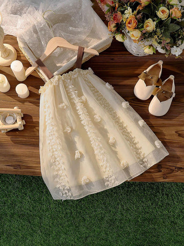 Girls' Adorable Bowknot Decorated Embroidered Sundress, Perfect For Vacation, Travel, And Summer Parties