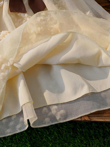 Girls' Adorable Bowknot Decorated Embroidered Sundress, Perfect For Vacation, Travel, And Summer Parties