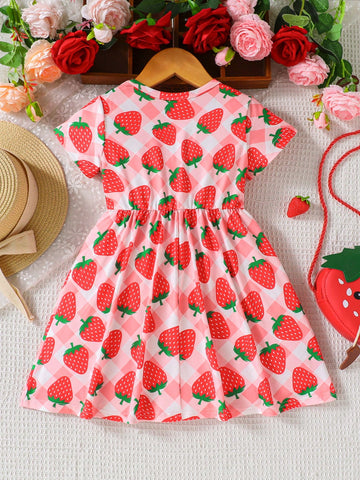 Girls All-Over Strawberry Print Dress + Strawberry Bag Set