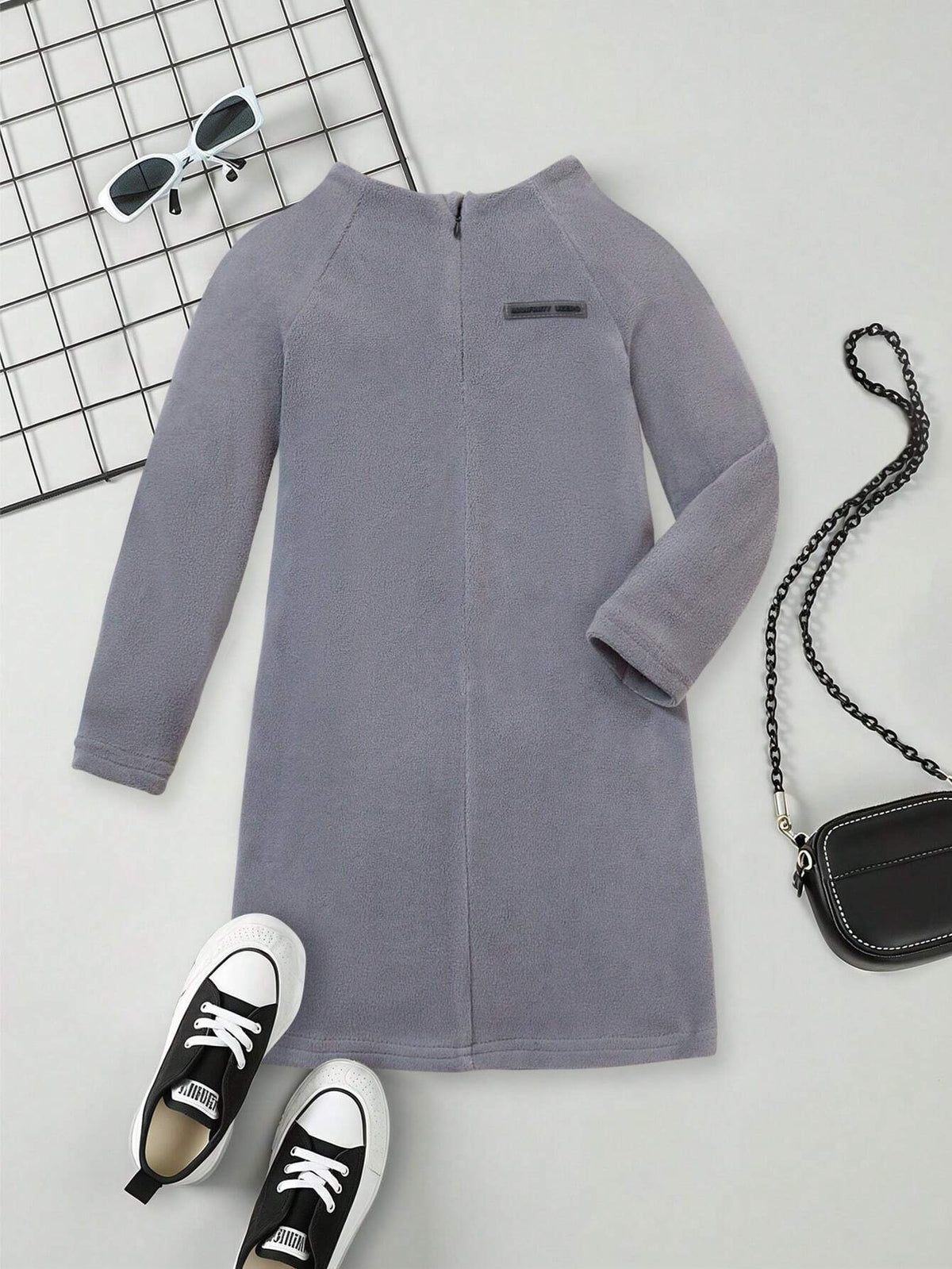 Girls Autumn/Winter Dress, Versatile, Elegant, Cute Street Style, Round Neck/High Collar Zipper Long Sleeve Cotton Blend Fitted Casual Dress