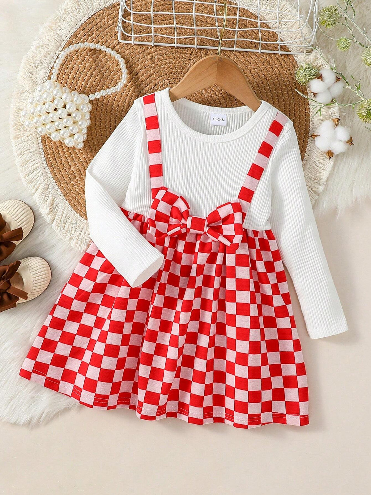 Girls Autumn New Dress Children Fashion Korean Style Baby Knitted Bowknot Long Sleeve Round Neck Dress