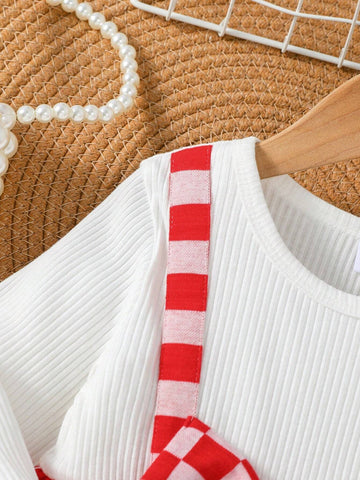 Girls Autumn New Dress Children Fashion Korean Style Baby Knitted Bowknot Long Sleeve Round Neck Dress