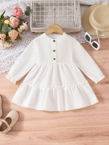 Girls' Autumn Shirt Dress 2024 New Korean Style Baby Doll Dress, Spring And Autumn Outfit