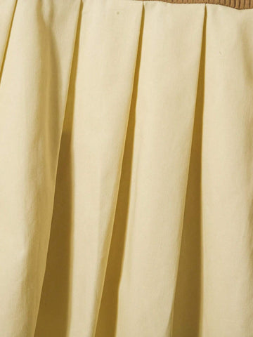 Girls' Back-To-School Peter Pan Collar 2 In 1 V-Neck Pleated Dress, College Style, Daily Wear