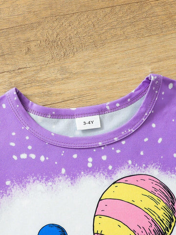 Girls" Balloon Printed Flared Pants And Short Sleeve Top Set