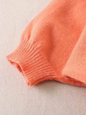 Girls Batwing Sleeve Knit Sweater And Leopard Print Skirt Knit Set, Autumn/Winter