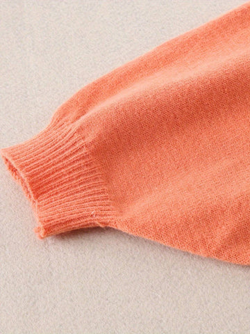 Girls Batwing Sleeve Knit Sweater And Leopard Print Skirt Knit Set, Autumn/Winter