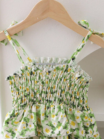 Girls' Beach Playful Casual Holiday Ditsy Floral Tiered Cami Dress