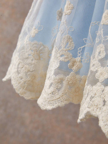 Girls Blue Mesh Casual Dress, Fashionable & Versatile, Cute Design, Spring/Summer/Autumn