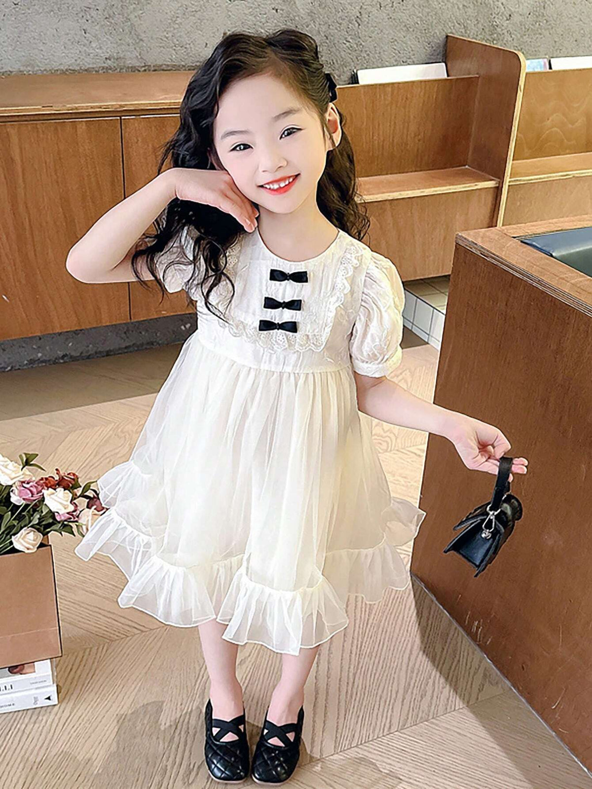 Girls" Bow Detail Bow Summer Dress, Cool Princess Style Mesh Skirt For Toddler