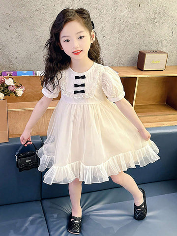 Girls" Bow Detail Bow Summer Dress, Cool Princess Style Mesh Skirt For Toddler