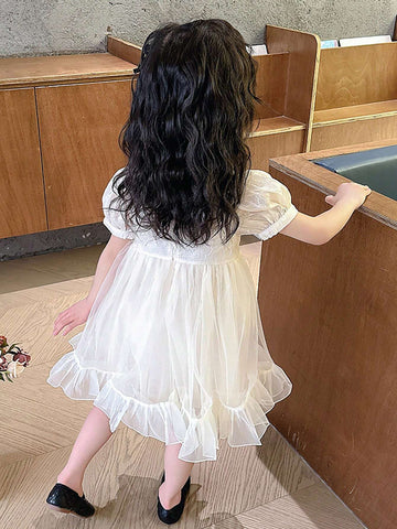 Girls" Bow Detail Bow Summer Dress, Cool Princess Style Mesh Skirt For Toddler