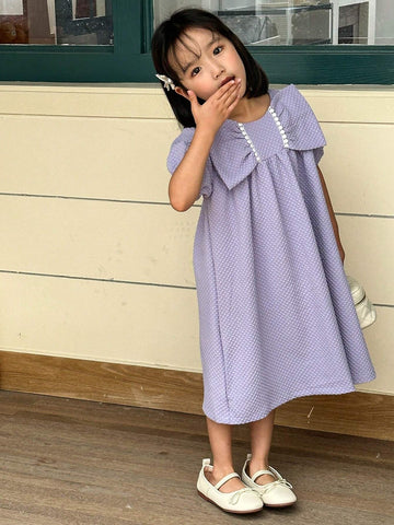 Girls' Bubble Short Sleeve Bowknot Dress, Cute Textured Princess Dress For Summer Outings And Special Occasions