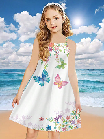 Girls Butterfly Graphic Cross Back Cami Dress Summer Clothes Beach Vacation