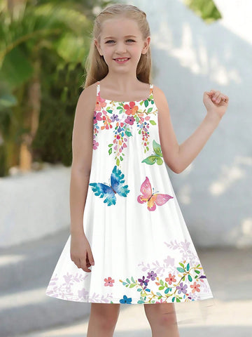 Girls Butterfly Graphic Cross Back Cami Dress Summer Clothes Beach Vacation
