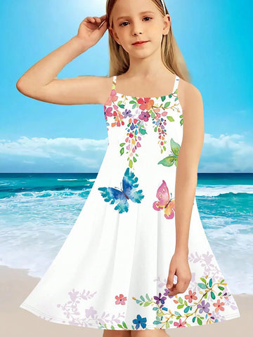 Girls Butterfly Graphic Cross Back Cami Dress Summer Clothes Beach Vacation