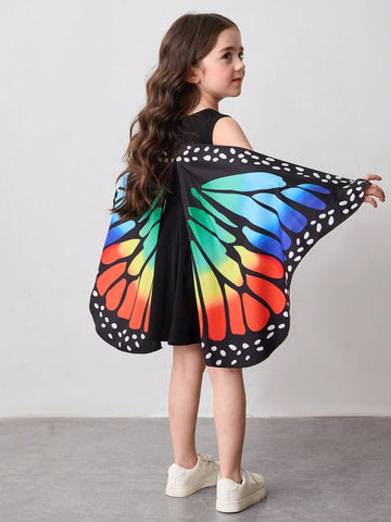 Girls Butterfly Graphic Knit Form-Fitting Dress