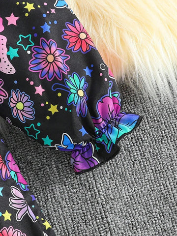 Girls' Butterfly Print Ruffled Bodycon Dress, Cute And Fashionable, Lightweight And Comfortable Outfit